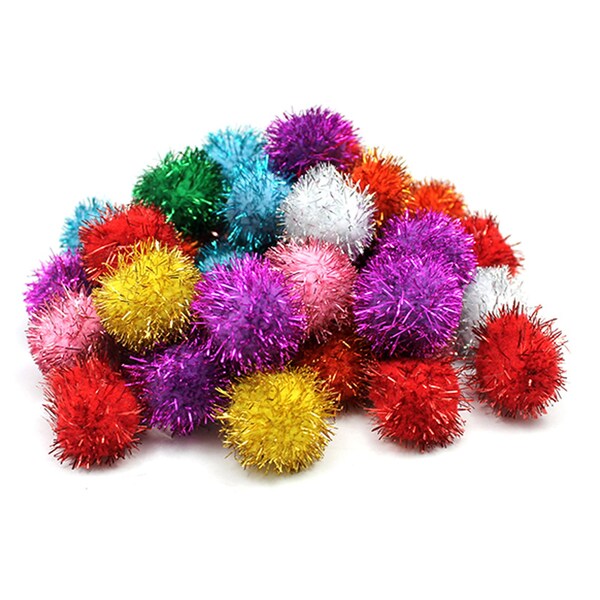 Glitter Pom Pons, Assorted Colors, 1in, PK120